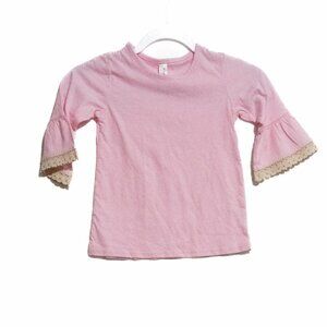 Royal Avalon Kid Girl Pink Cotton T Shirt Solid Round Neck Lace Bell Sleeve 5/6T
